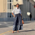 Street Style Patchwork Color-Blocking Wide-Leg Jeans