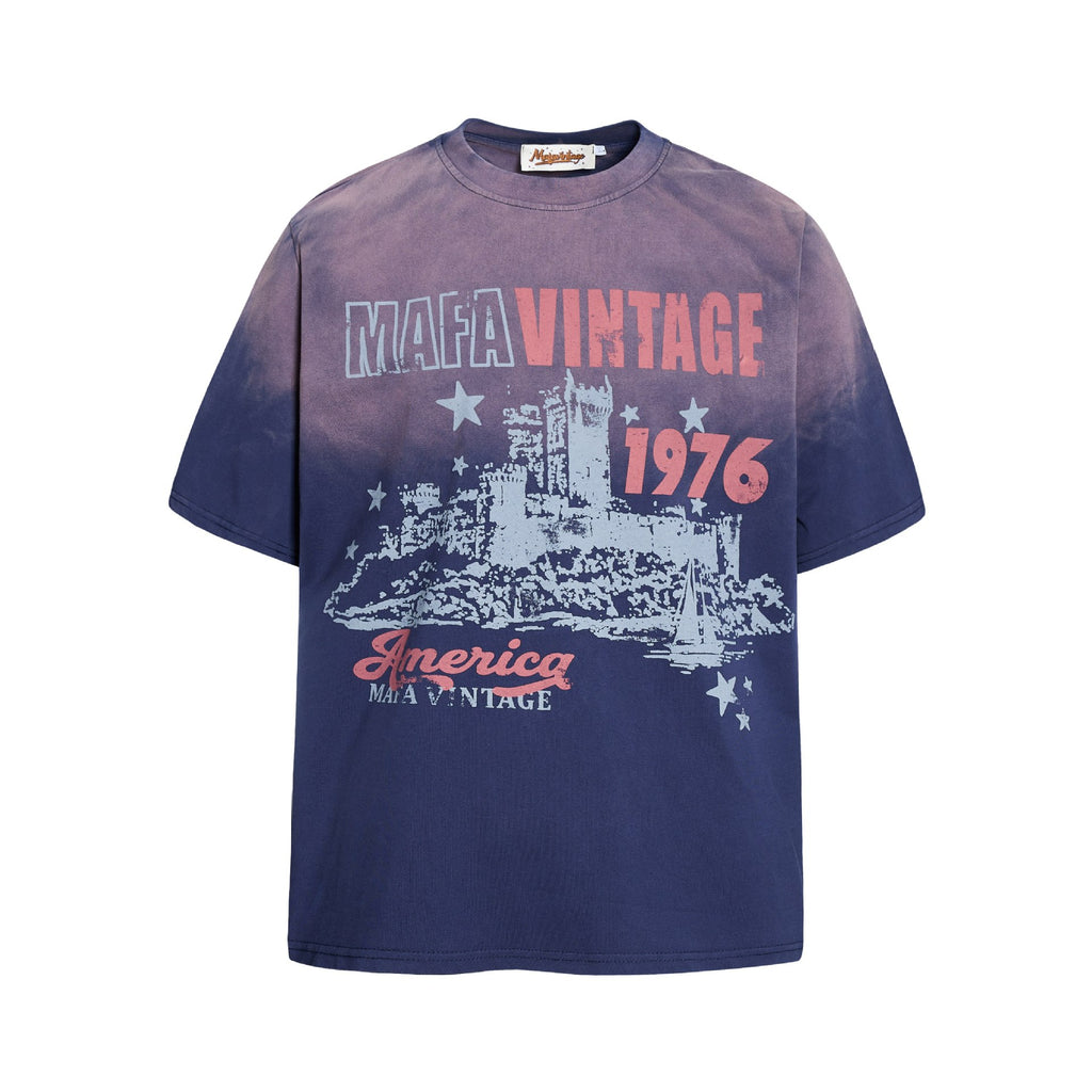 T-shirt imprimé château dégradé femme