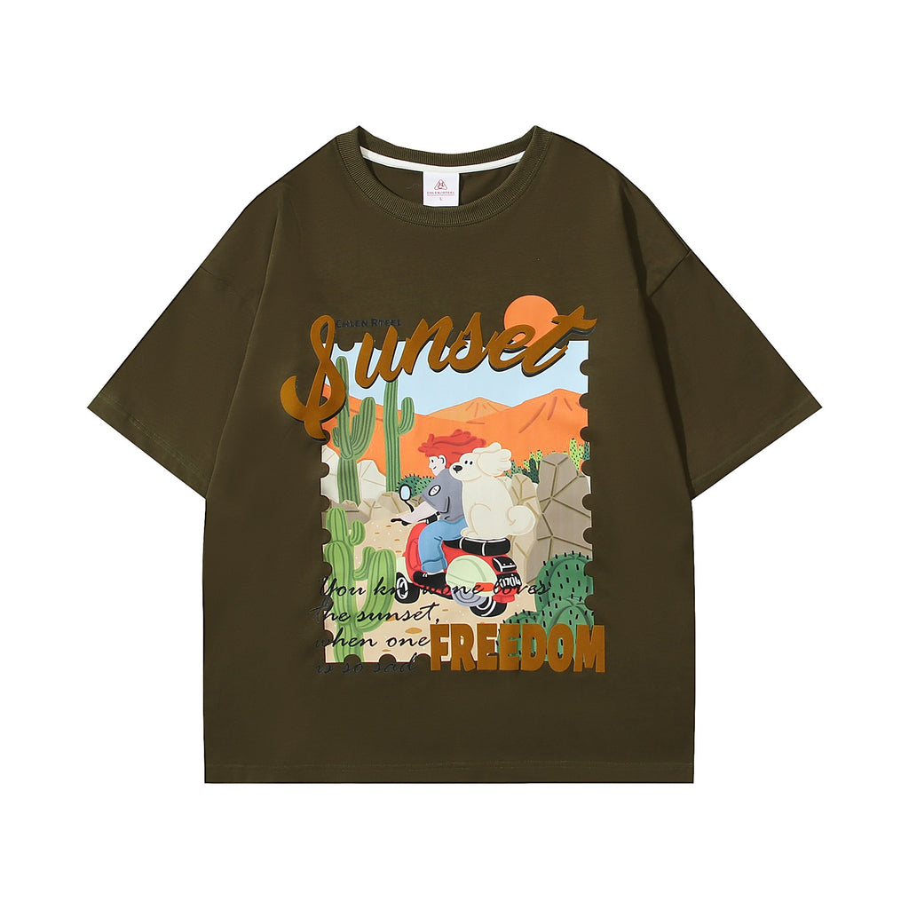 Desert motorcycle printed short sleeved shirt