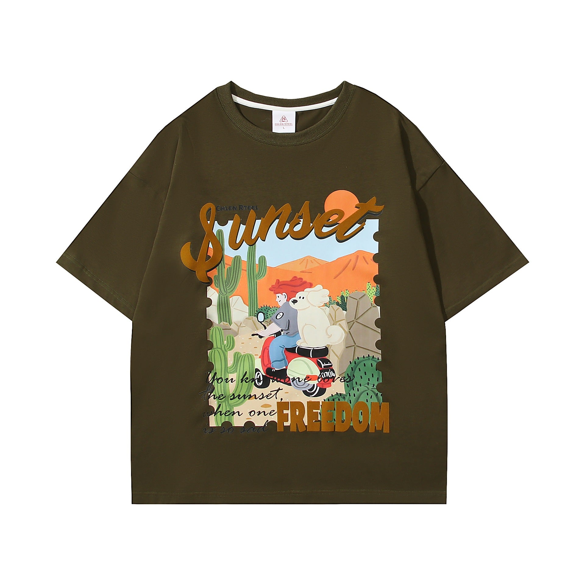 Desert motorcycle printed short sleeved shirt