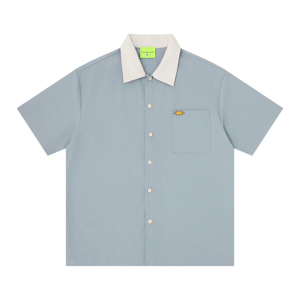 Embroidered letters contrasting colors short sleeves