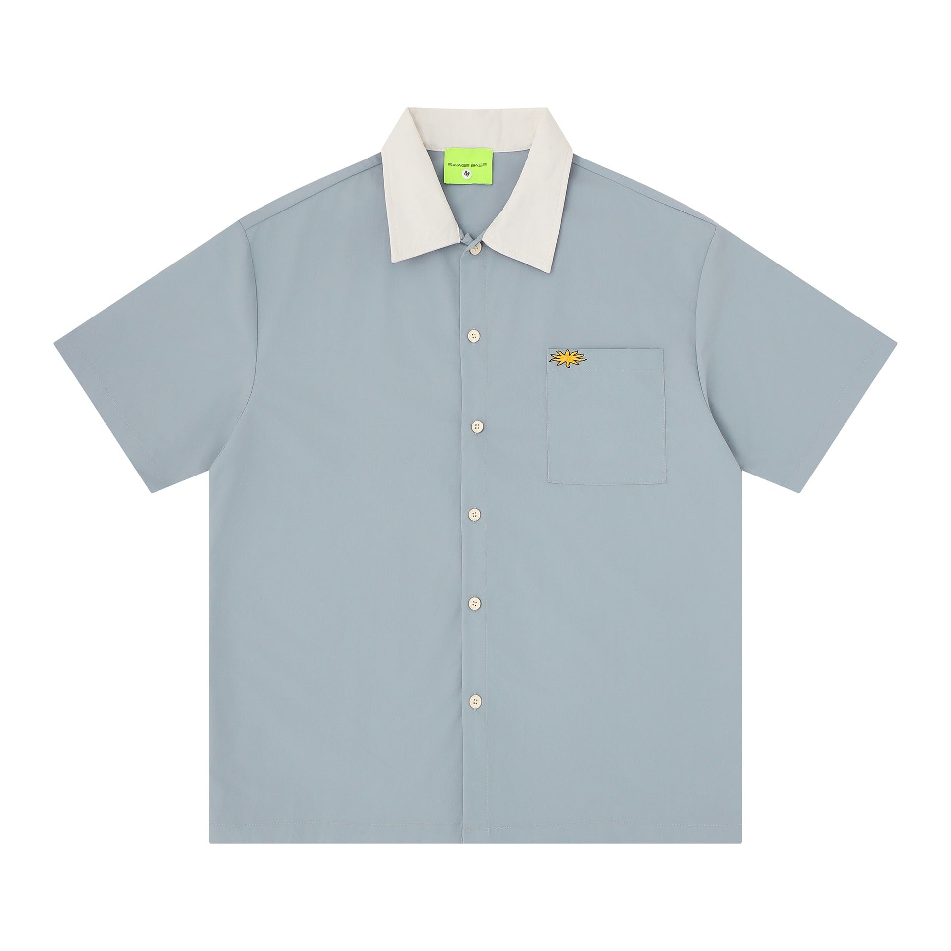 Embroidered letters contrasting colors short sleeves