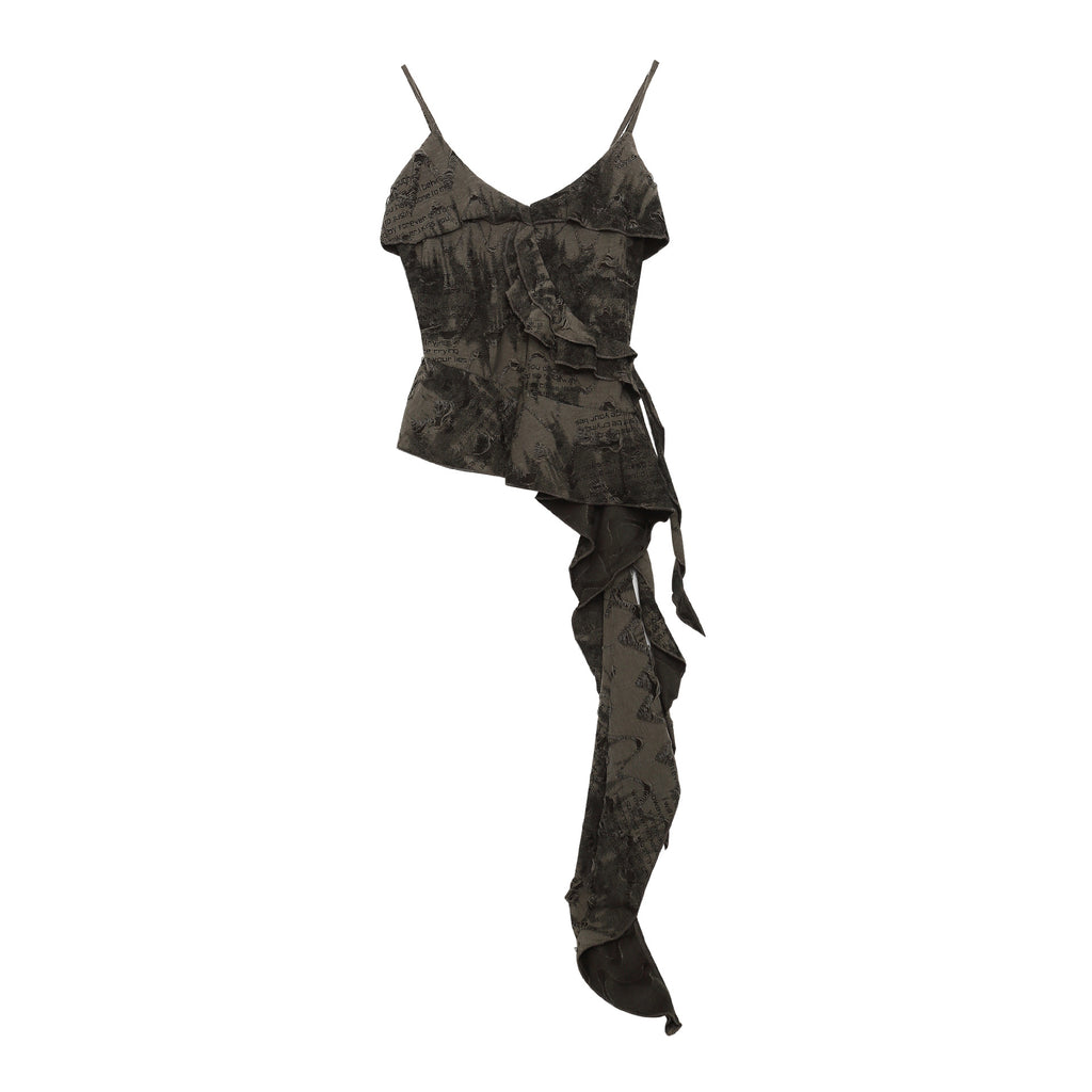 Crop top tie-dye volanté bretelles irrégulier femme