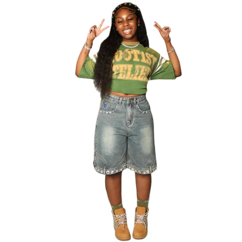 Women's Denim Shorts Washed Reversed Design Casual Pants Summer Fashion Style