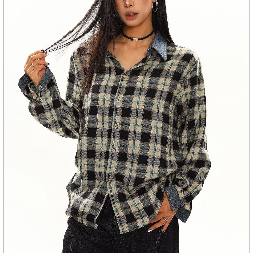 Shirt for Men and Women Loose Fit Long Sleeve Plaid Shirt