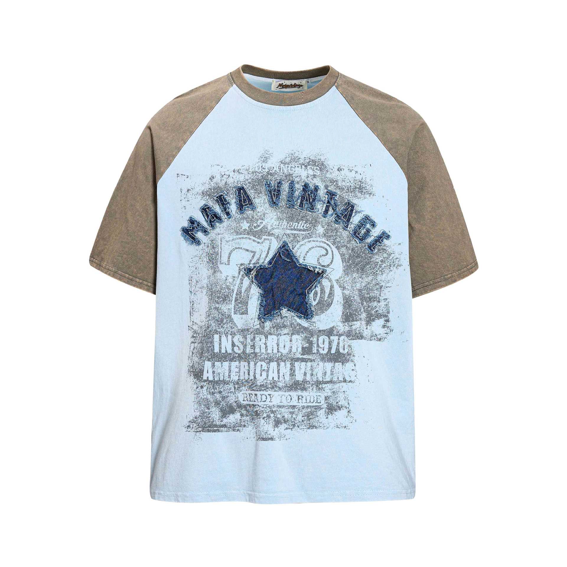 Star sticker embroidered short sleeved shirt