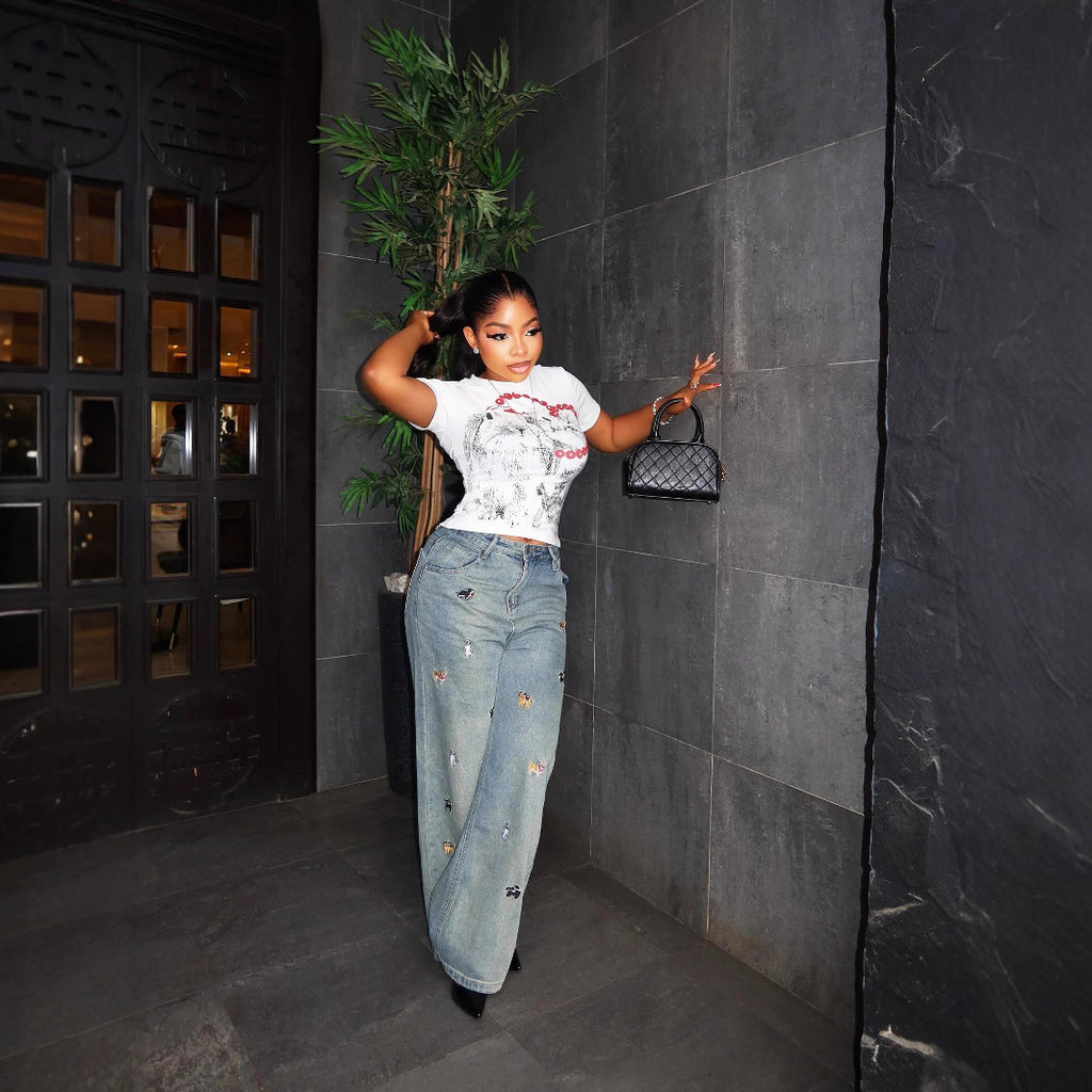 Worn-in Fun Sausage Dog Embroidered Denim Pants