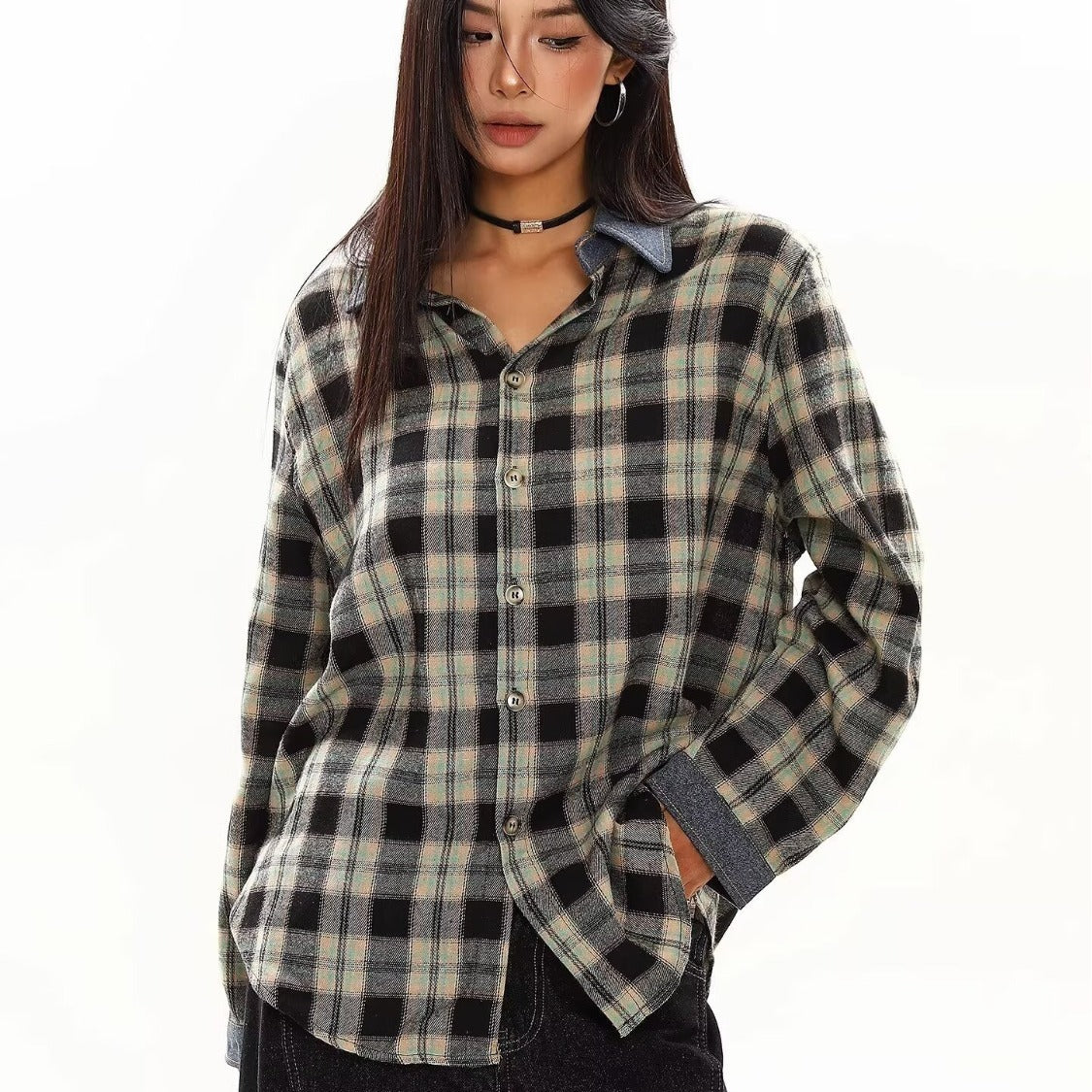 Shirt for Men and Women Loose Fit Long Sleeve Plaid Shirt