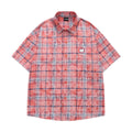 Red checkered apple embroidery short sleeved shirt