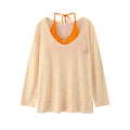 Starfish Print Two-Piece Strap Long Sleeve T-Shirt for Women, Color-Blocking Tie-Waist Slim Fit Cropped Top