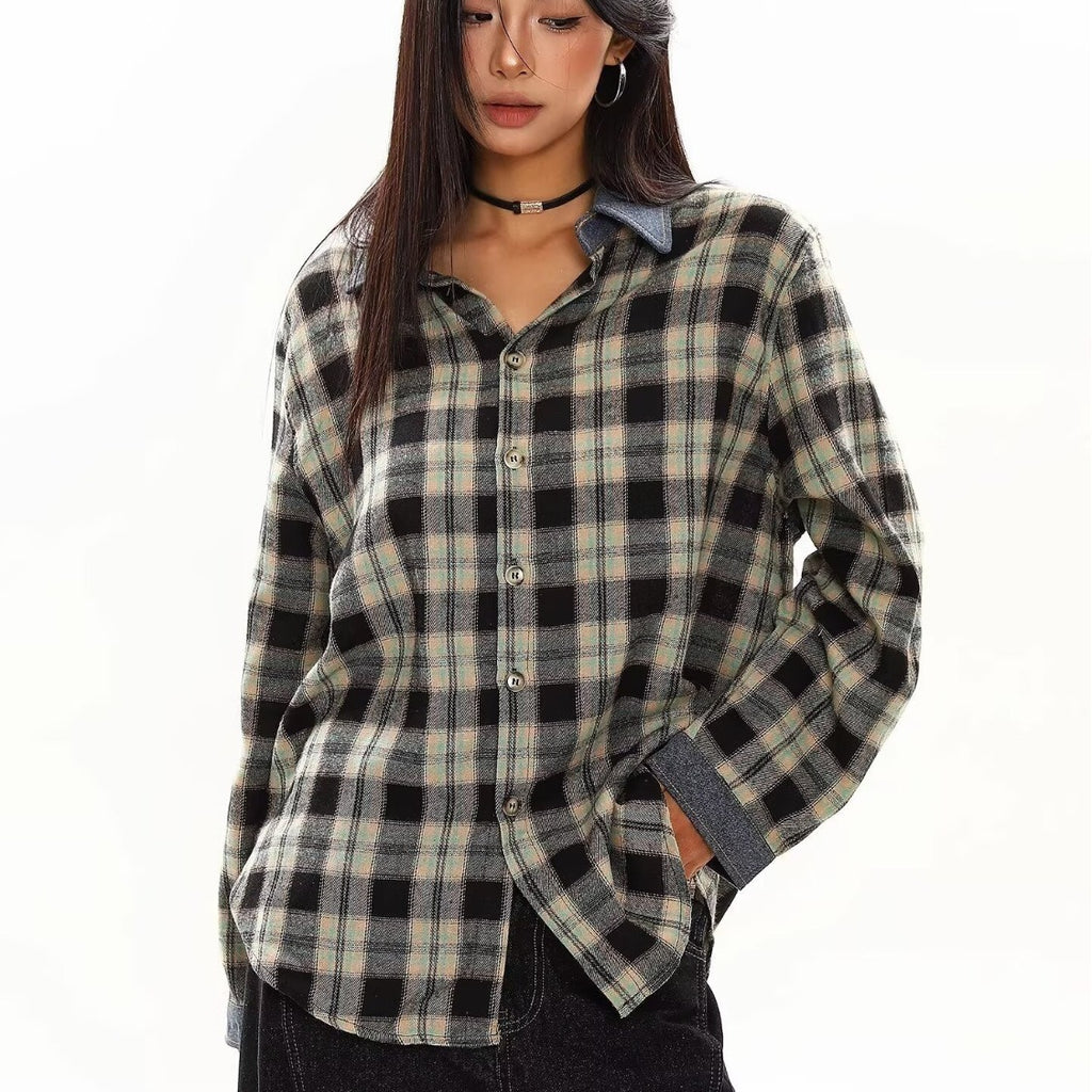 Shirt for Men and Women Loose Fit Long Sleeve Plaid Shirt