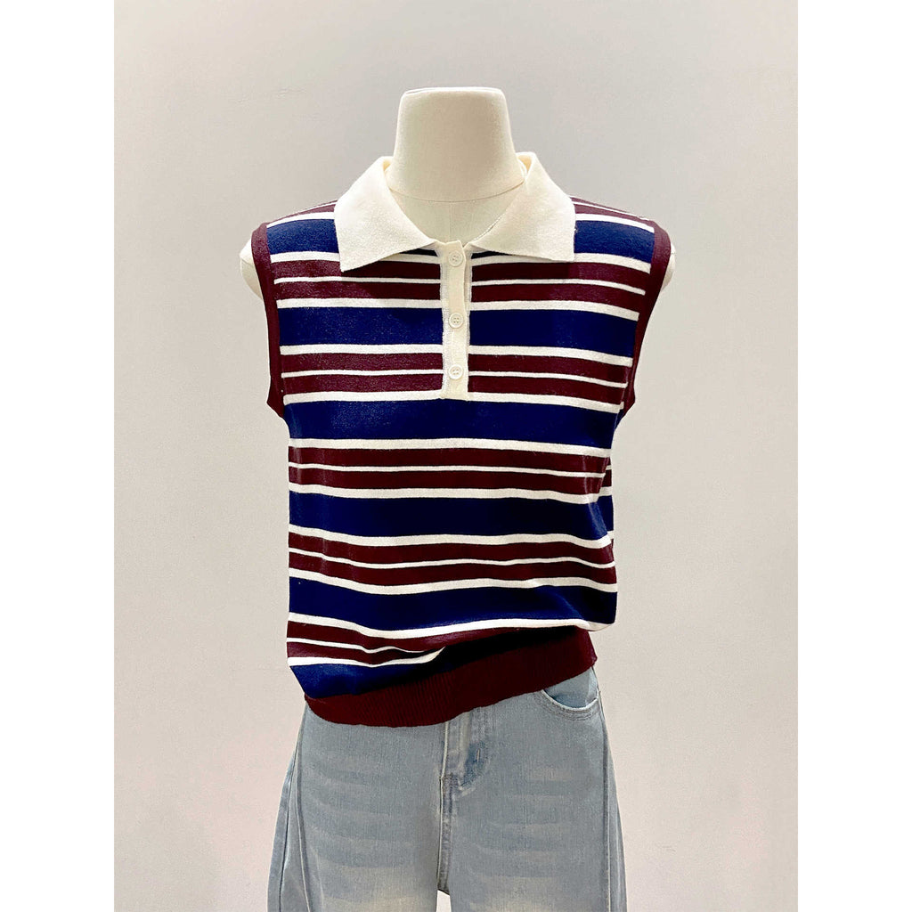 Color-Blocked Stripe Knit Vest for Women