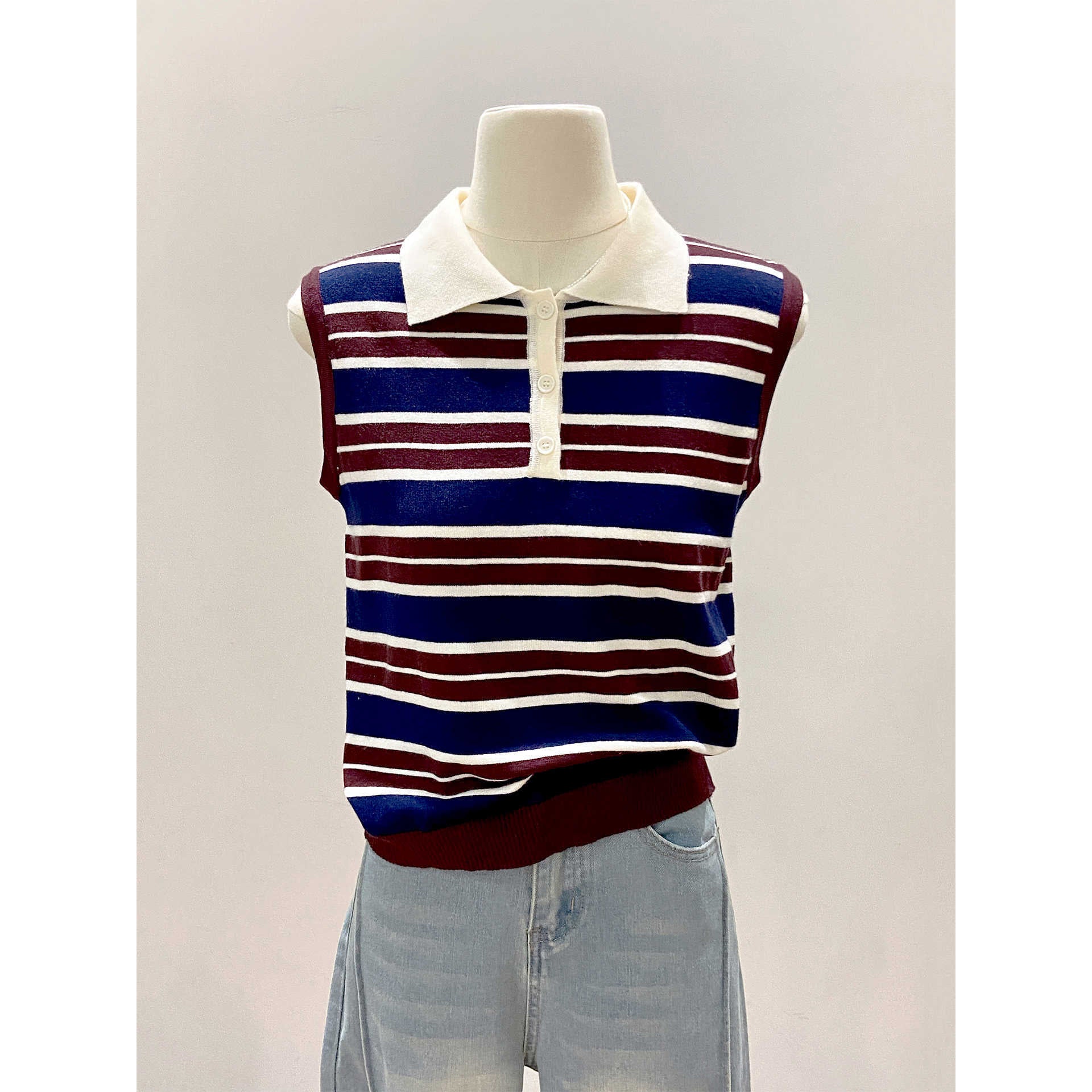 Color-Blocked Stripe Knit Vest for Women