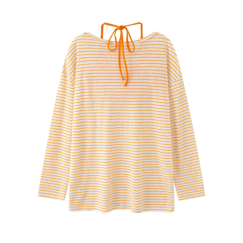 Starfish Print Two-Piece Strap Long Sleeve T-Shirt for Women, Color-Blocking Tie-Waist Slim Fit Cropped Top