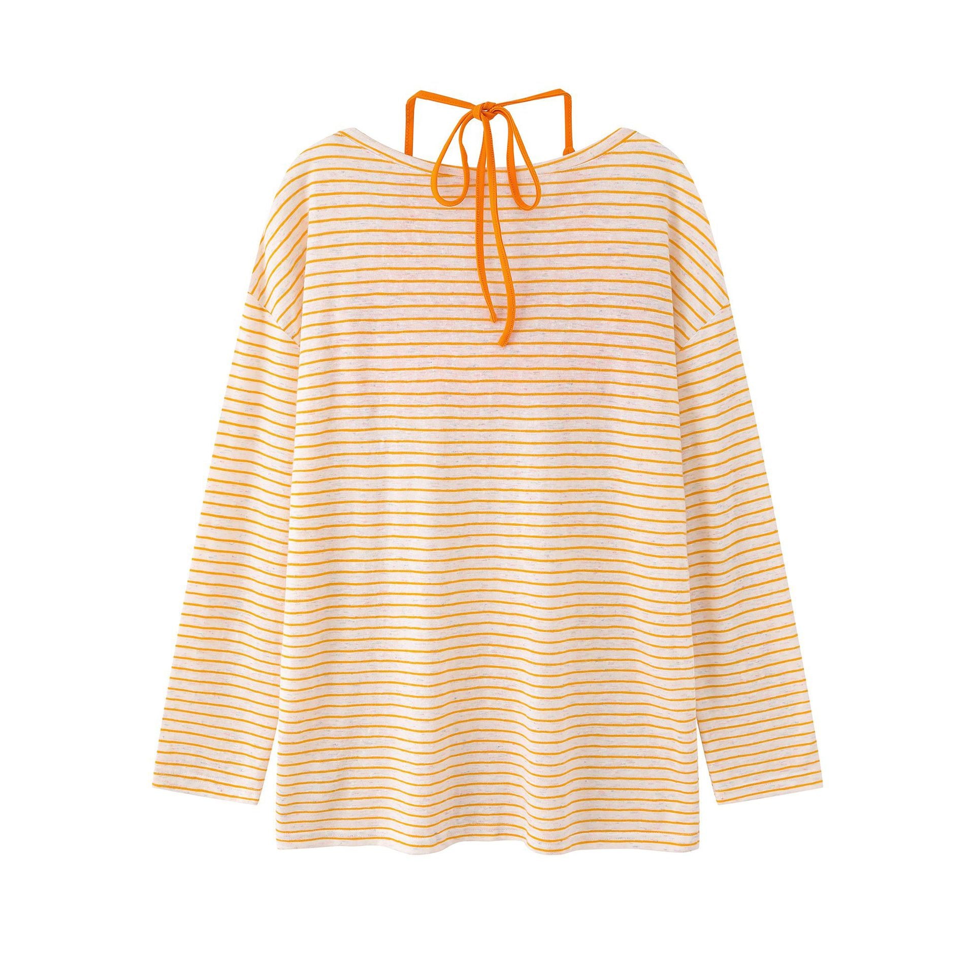Starfish Print Two-Piece Strap Long Sleeve T-Shirt for Women, Color-Blocking Tie-Waist Slim Fit Cropped Top