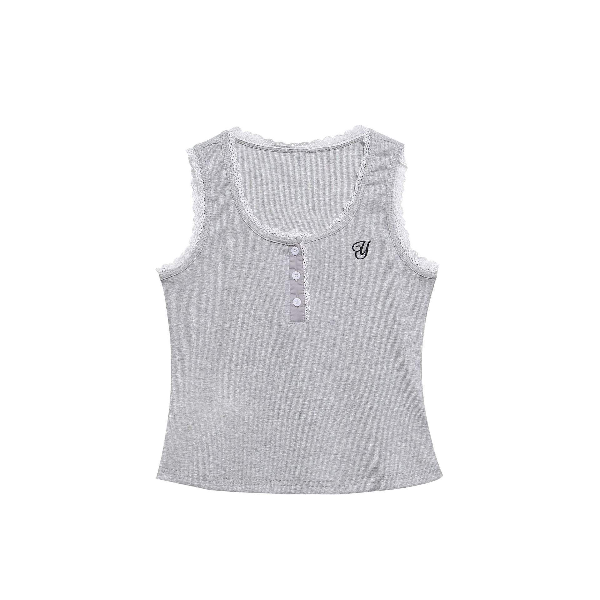 Lace Trim U-Neck Vest Slim Fit Versatile Henley Sleeveless Inner Top