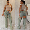 Women's Straight Leg Jeans Street Fashion Vintage Washed Cut-Out Wide Leg Pants