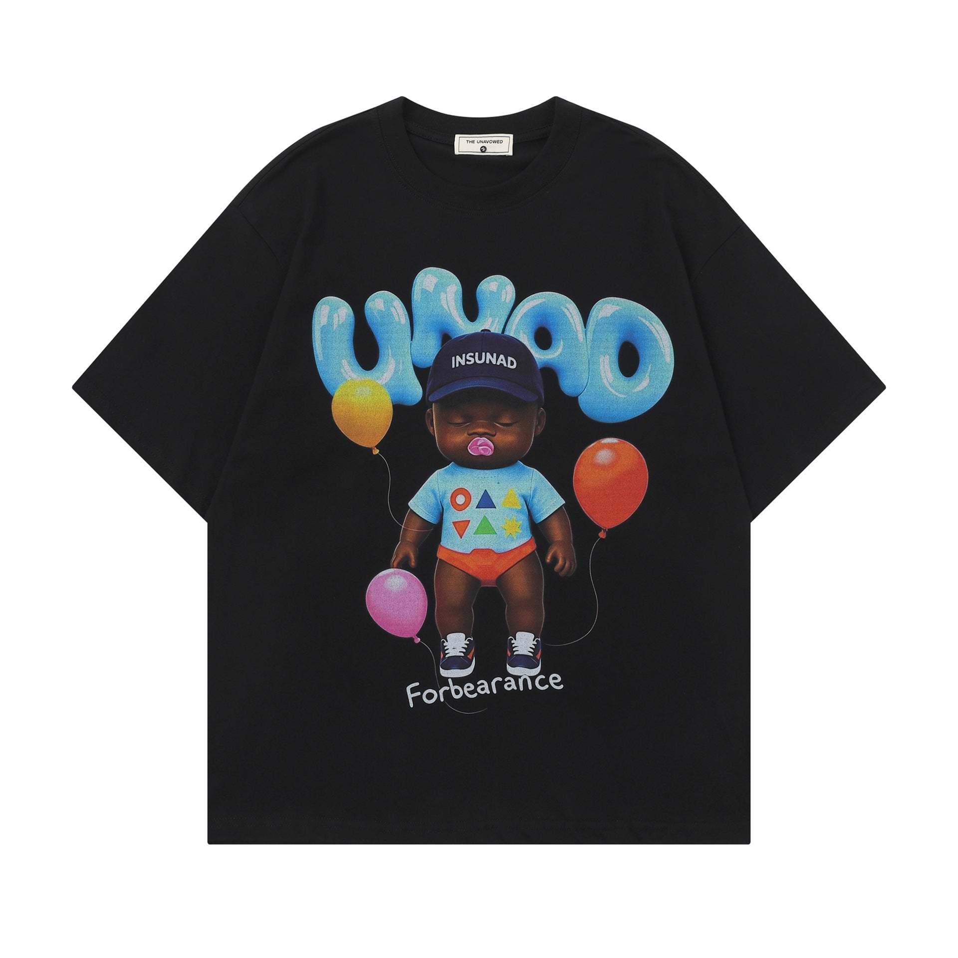 Black leather doll printed short sleeved shirt