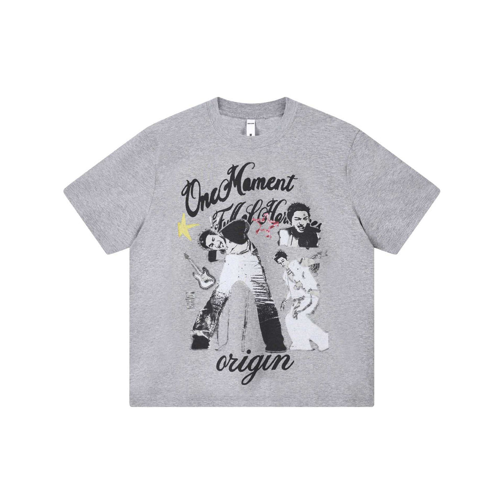 Rock portrait printed short sleeved shirt