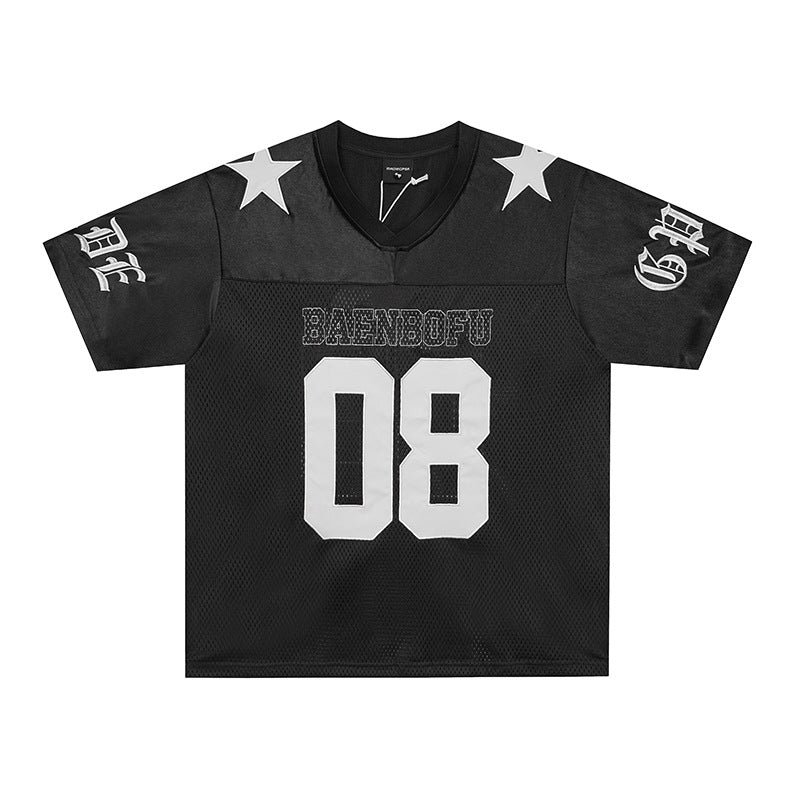 Star letter mesh short sleeved shirt