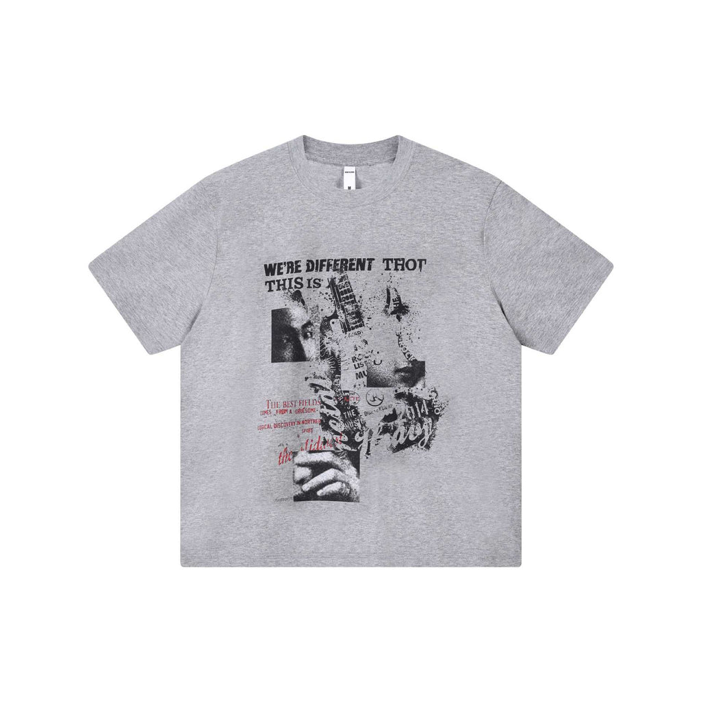 Portrait patchwork printed short sleeved shirt