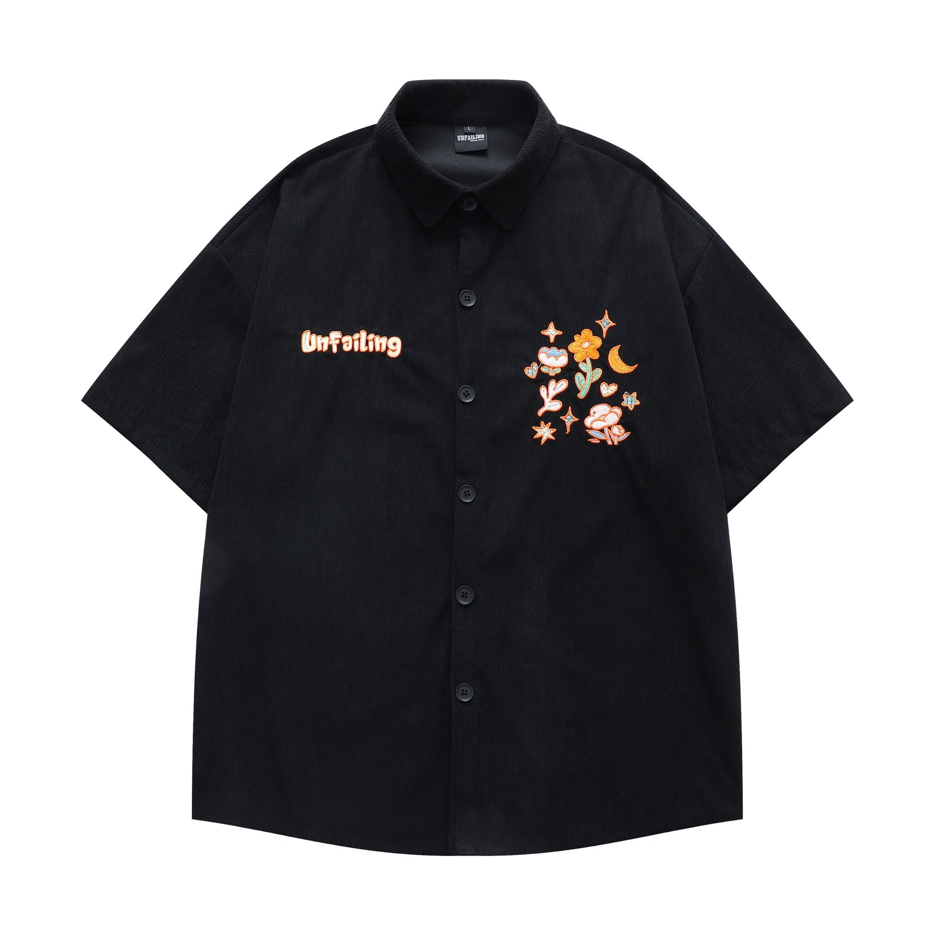 Letter flower embroidery short sleeved shirt