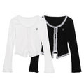 Crop top manches longues évasées brodé lettres femme