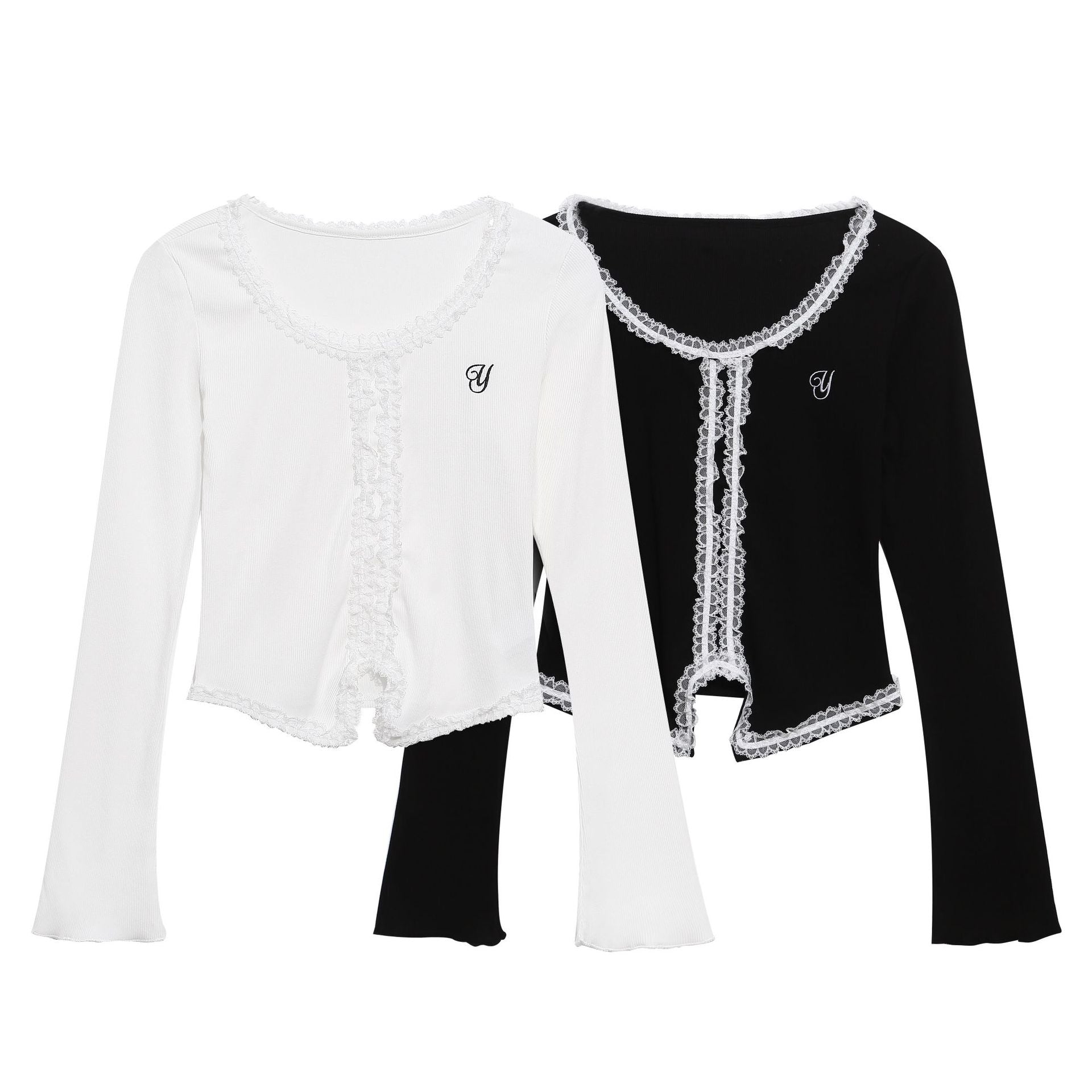 Crop top manches longues évasées brodé lettres femme