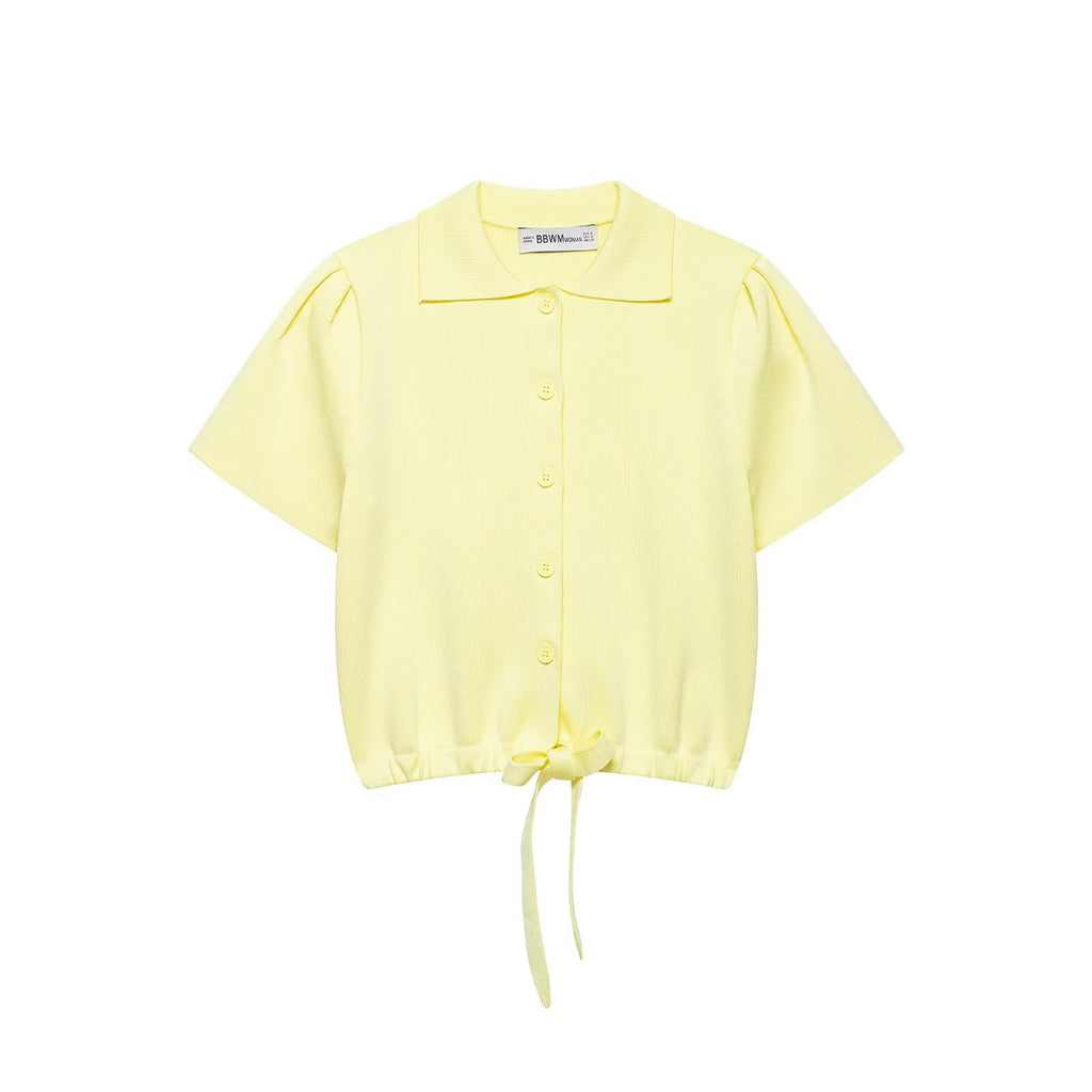 Simple bow knit short sleeved top