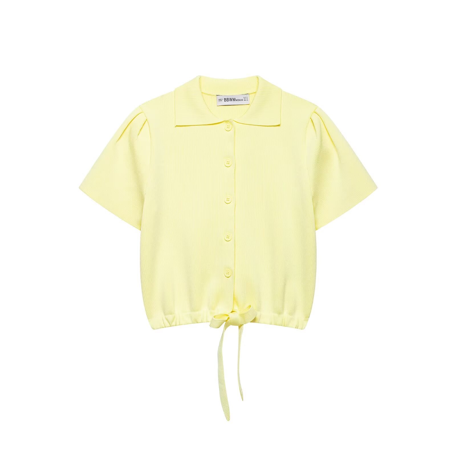 Simple bow knit short sleeved top