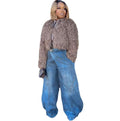 Women's Wide-Leg Denim Pants Fashion Vintage Distressed Washed Reversed Straight Leg Long Pants