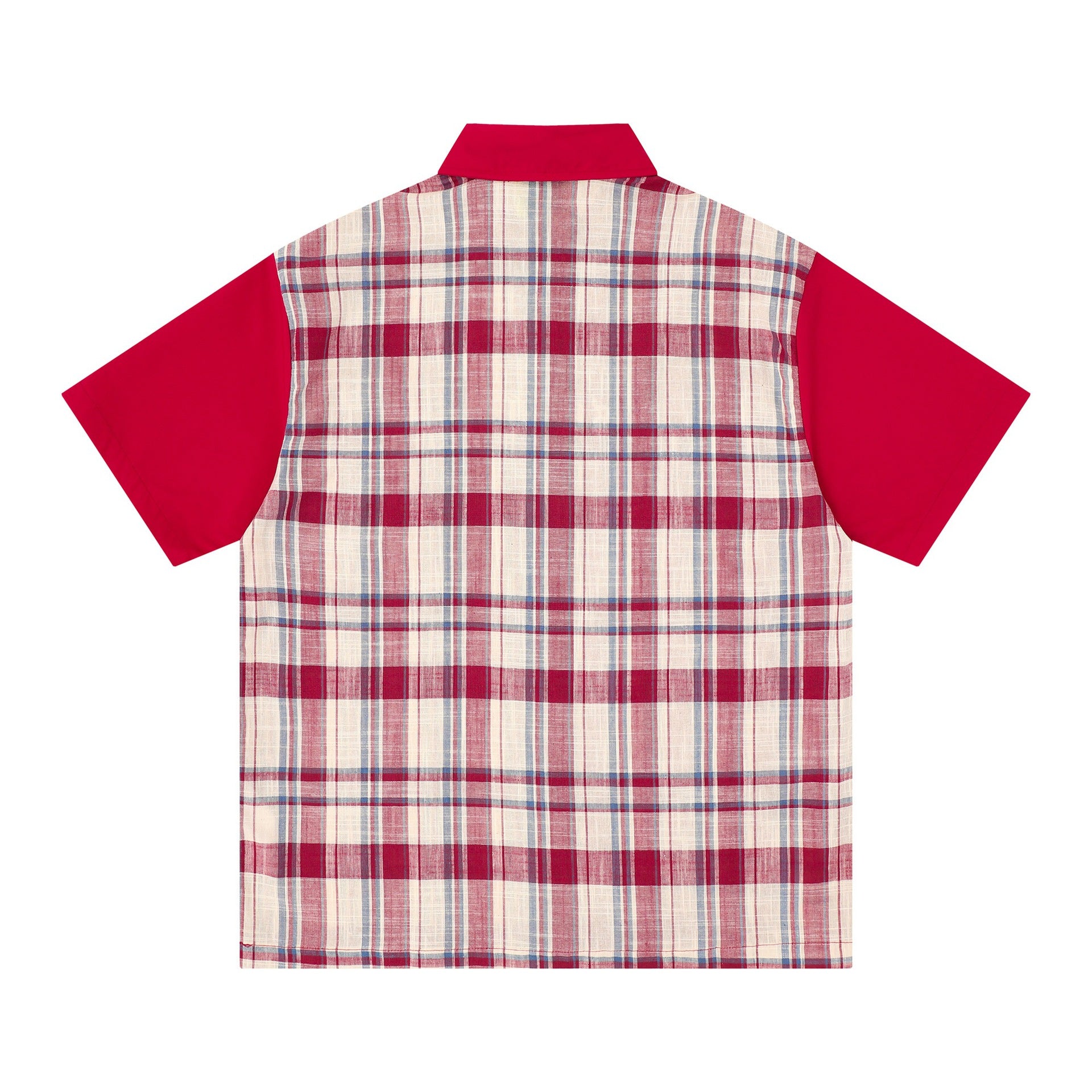 Alphabet Embroidered Checkered Splicing Short Sleeve