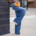 High Waist Heavy Wash Multi-Button Denim Pants