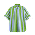 Striped women's casual top+shorts set