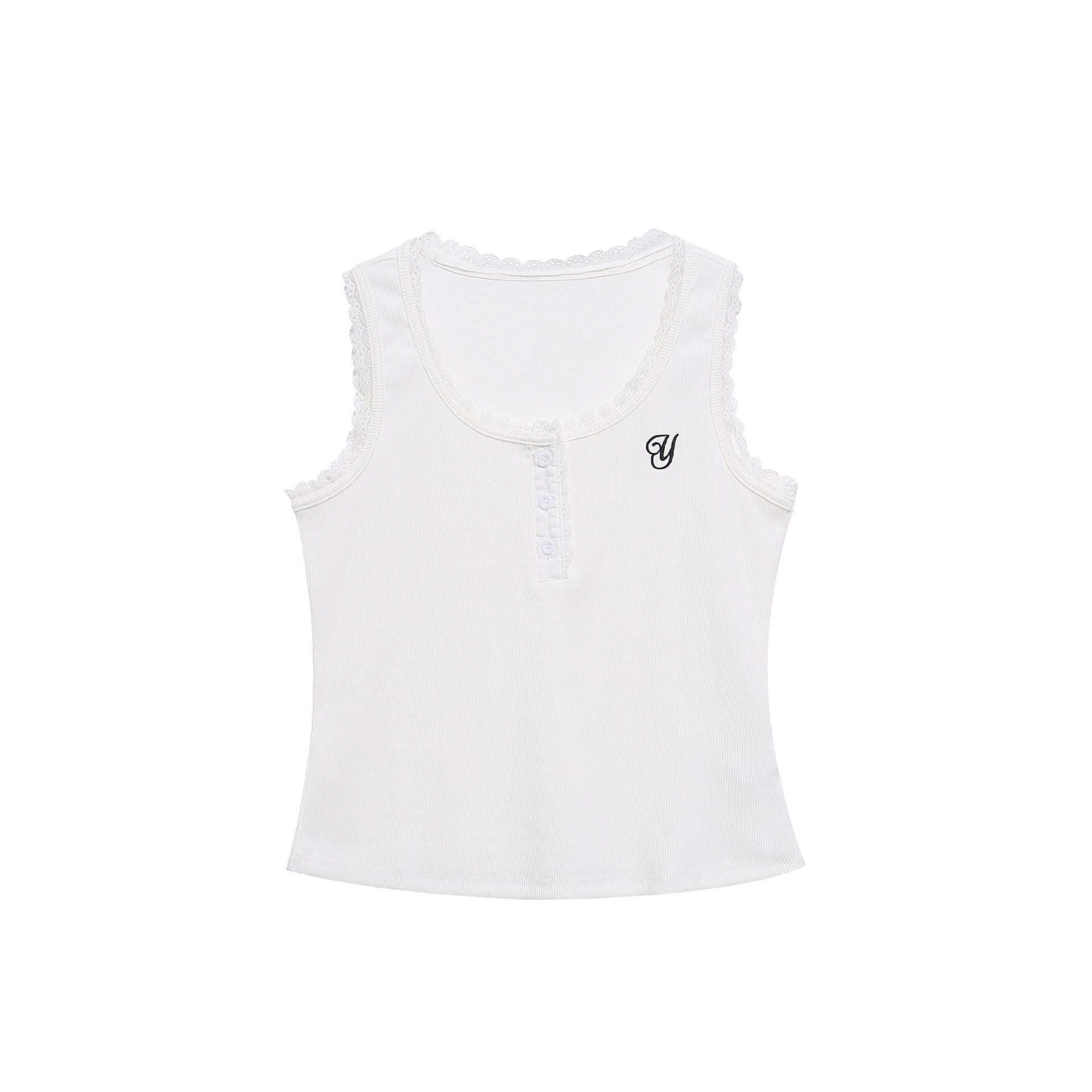 Lace Trim U-Neck Vest Slim Fit Versatile Henley Sleeveless Inner Top