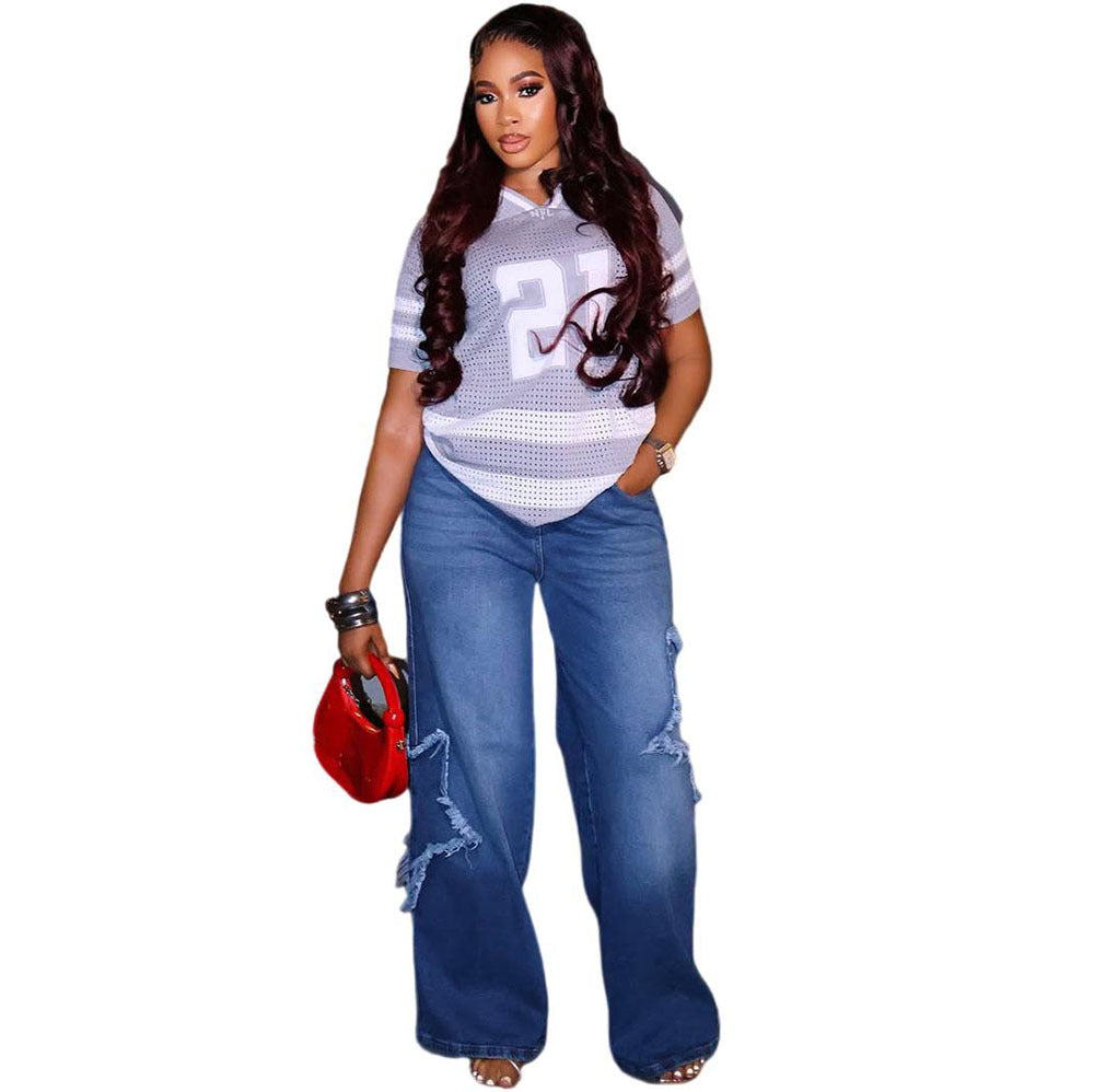Casual Women's  Jeans Fashion Embroidered Loose Denim Pants