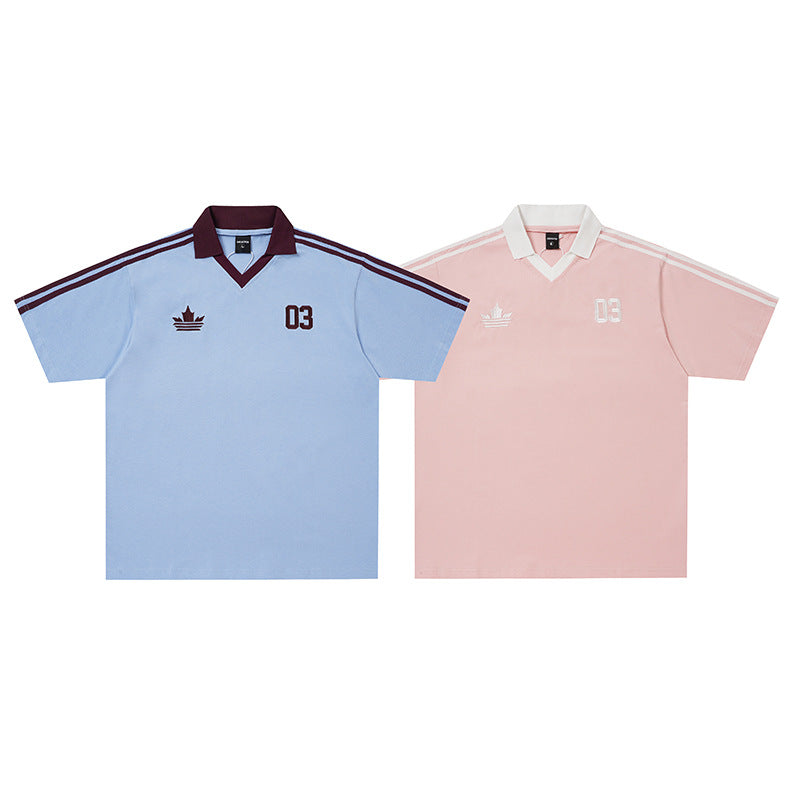 Color blocking collar loose men's and women's short sleeves