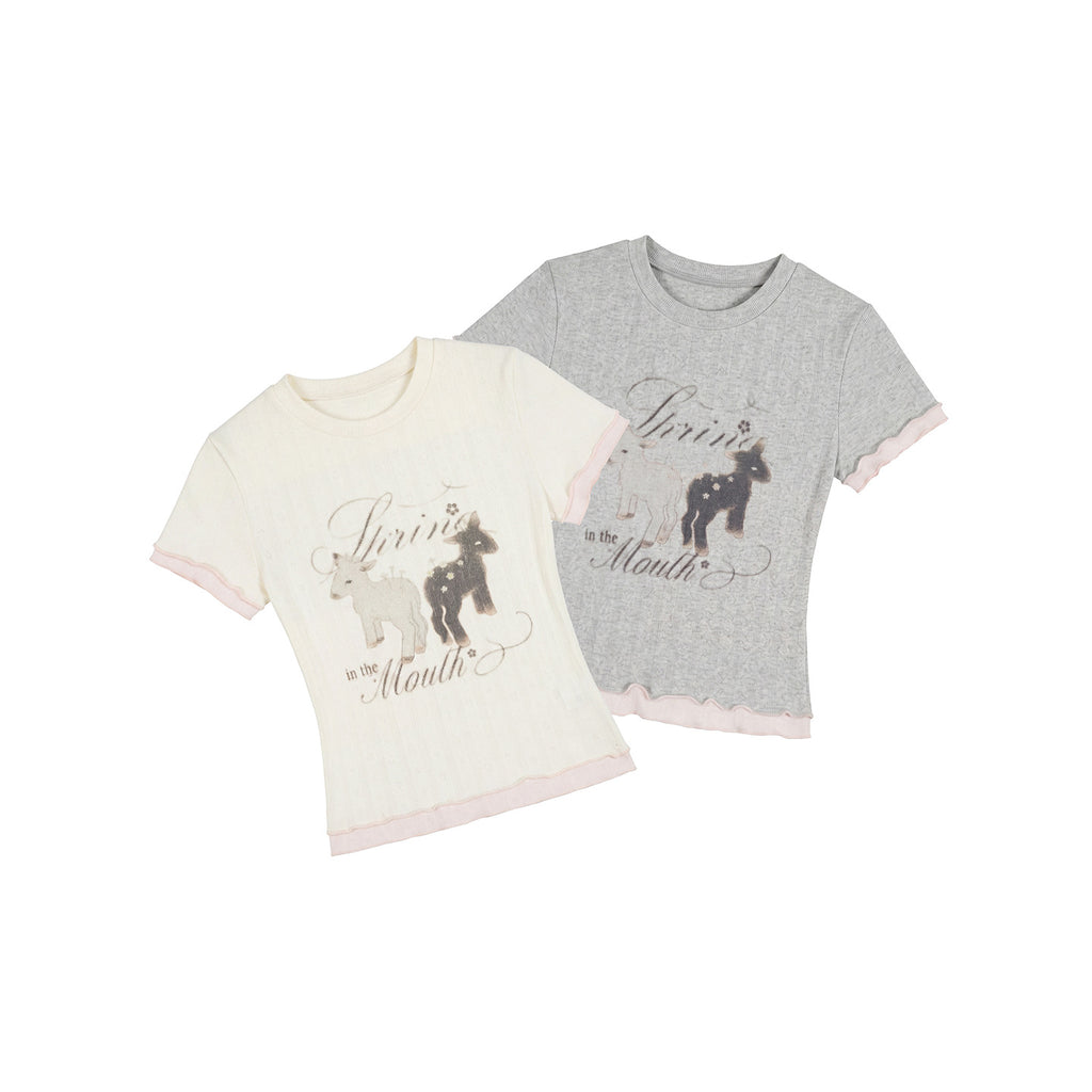 Regular Shoulder Short Sleeve T-Shirt for Women, Two-Piece Look, Fitted Crop Top