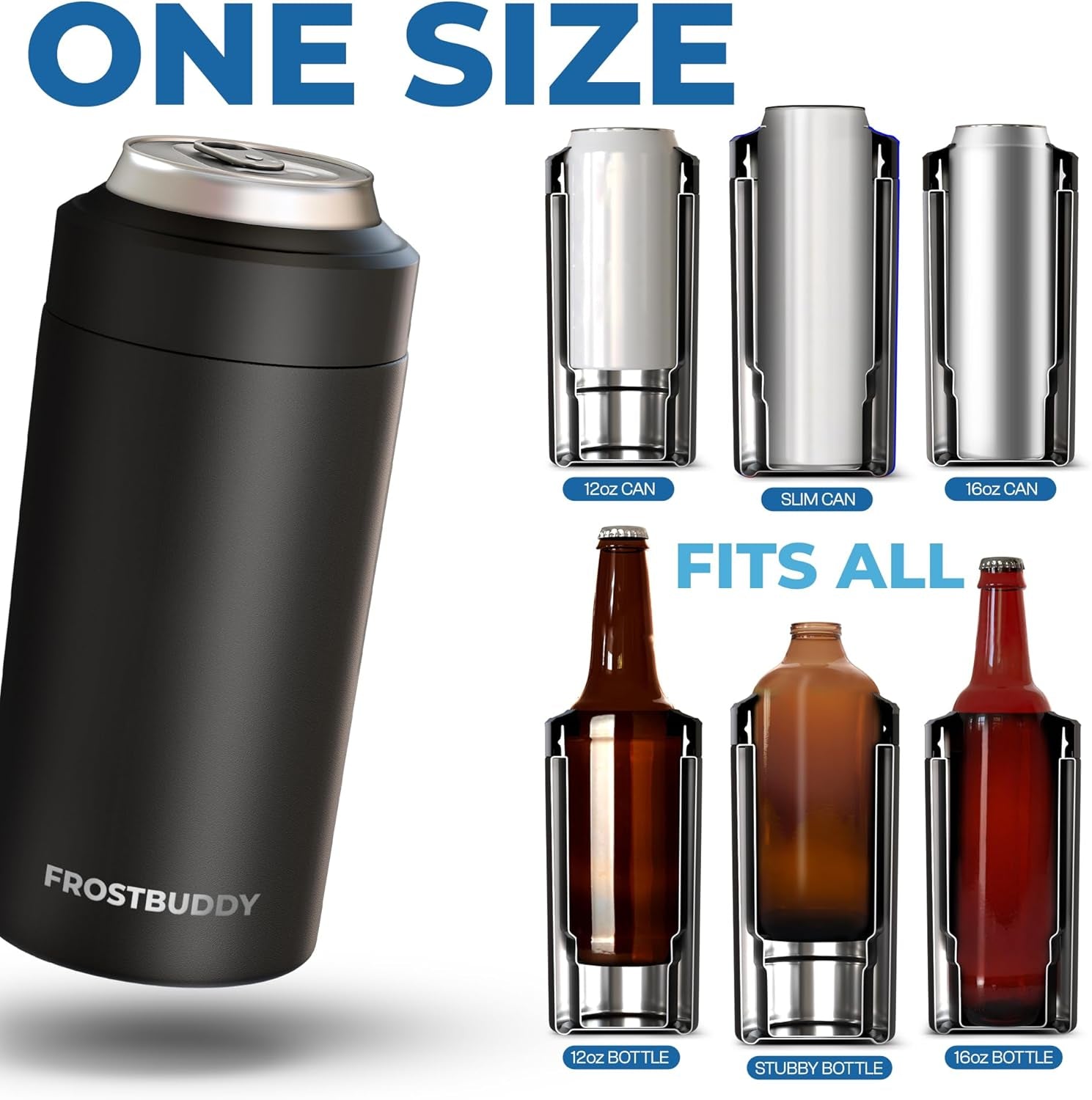 versal Buddy Can Cooler - Fits All - for Regular 12 & 16 Oz or Slim-Size Bottles - Insulated Double -Walled Stainless Steel (All White)