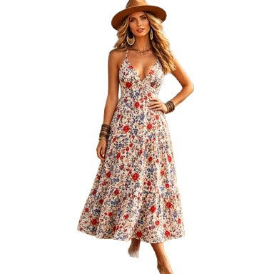 Robe longue camisole imprimée femme été