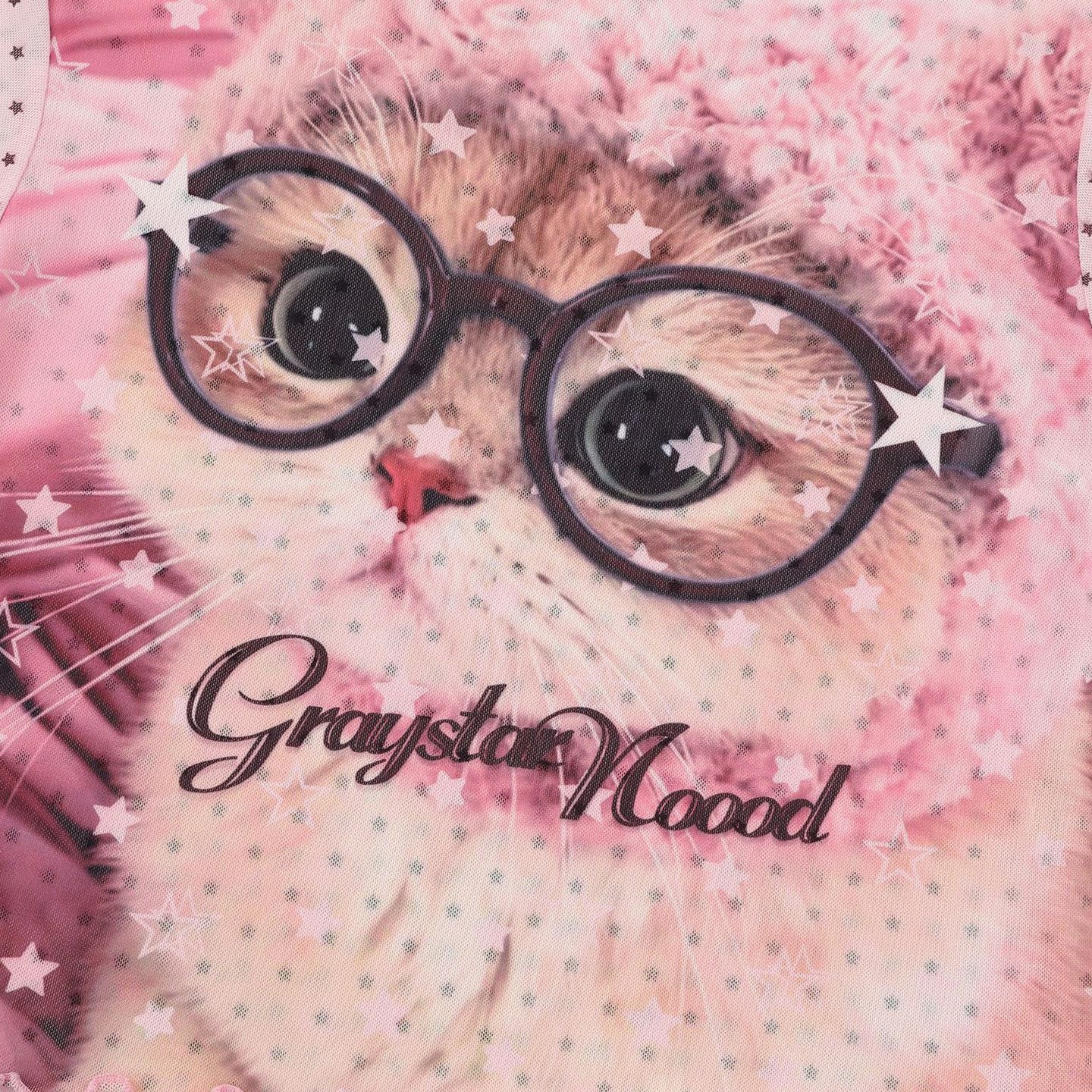 Sweet Style Cartoon Graffiti T-Shirt Color-Blocked Grid Ruffle Fitted Top