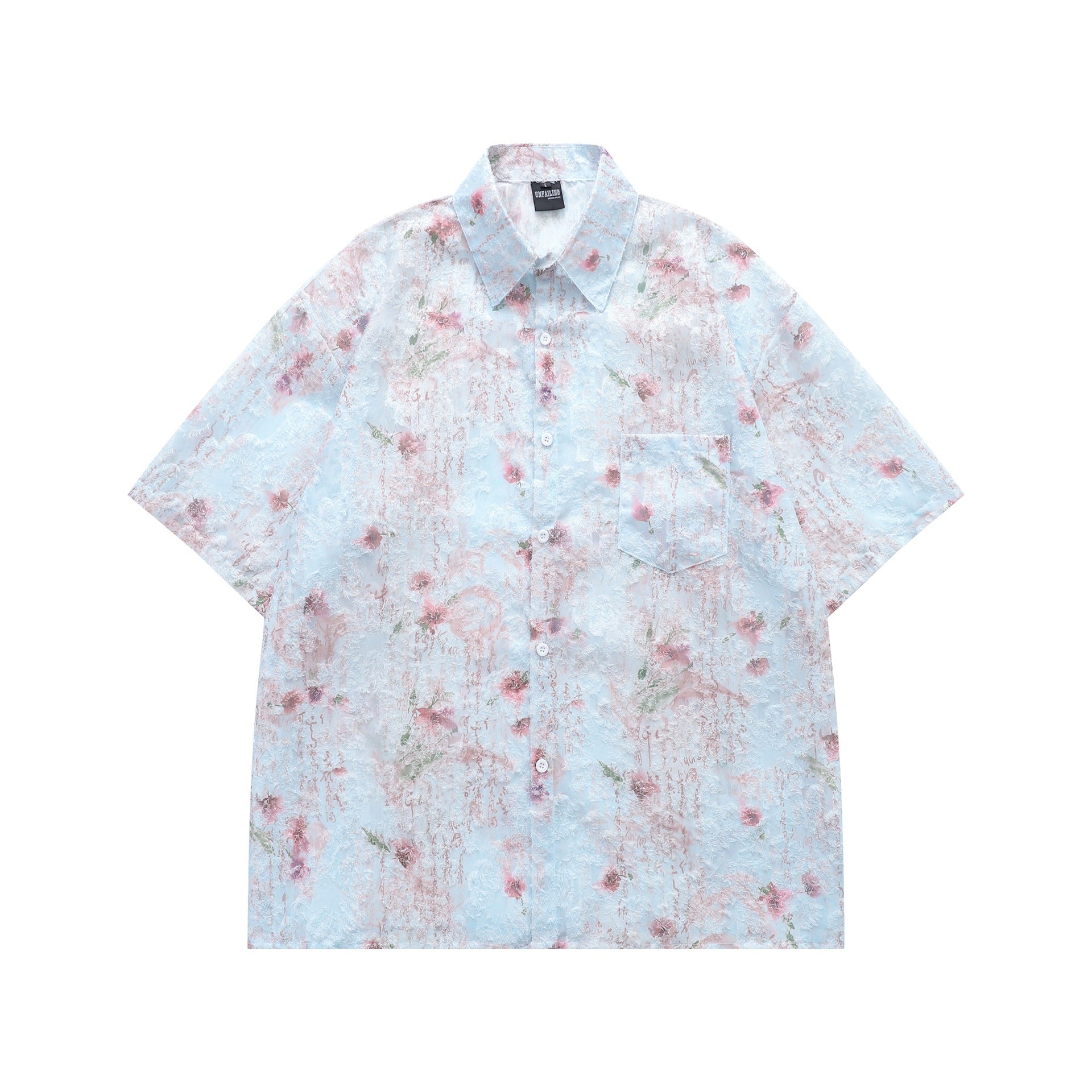 Chemise jacquard floral col rabattu manches courtes femme