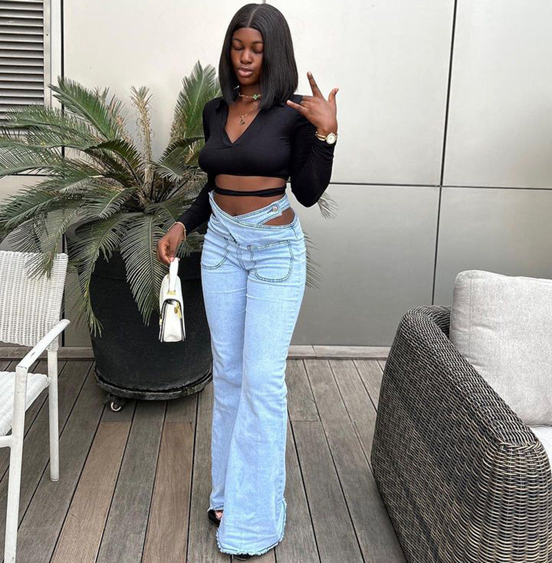 Fashionable High-Waisted Stretch Denim Pants for Women Spring Collection
