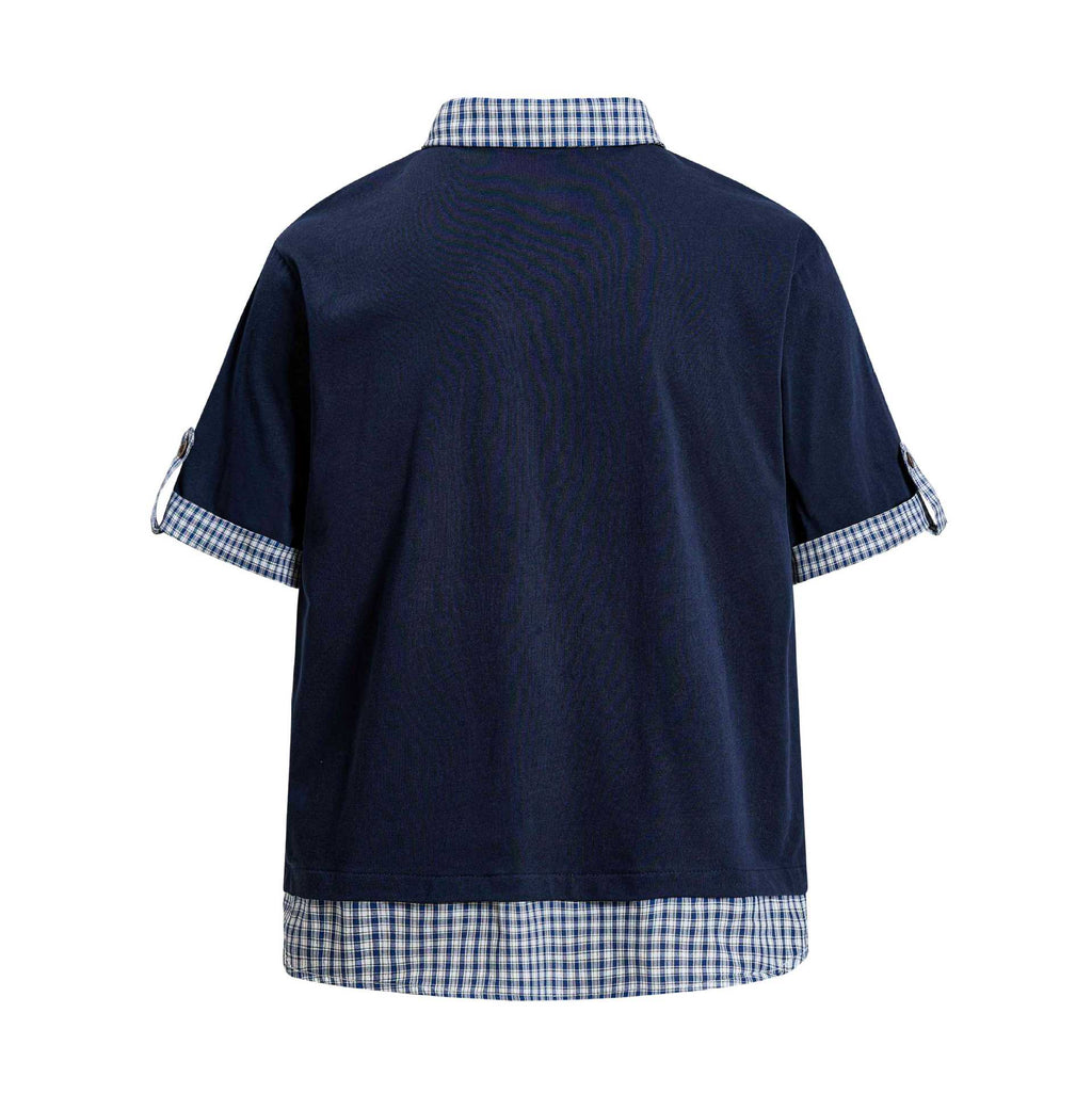 T-shirt faux deux pièces brodé lettres femme