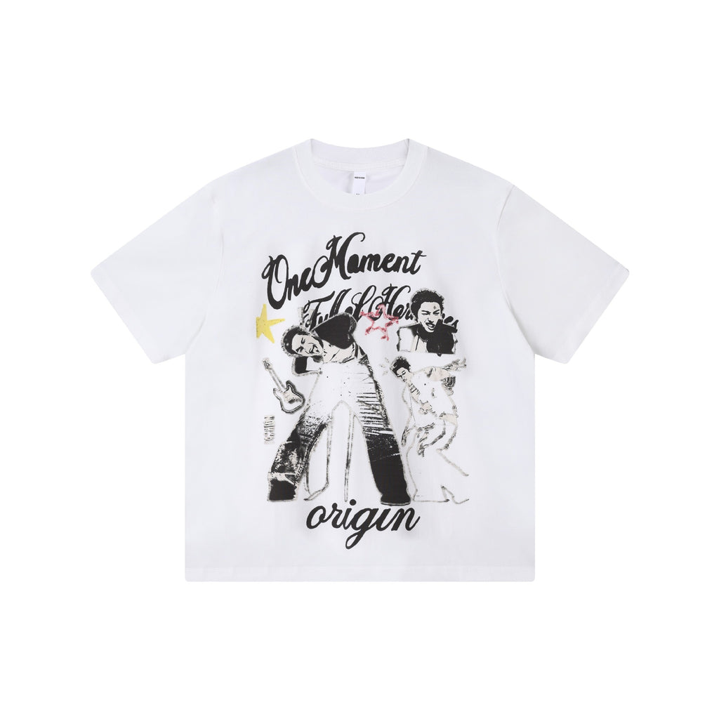 Rock portrait printed short sleeved shirt