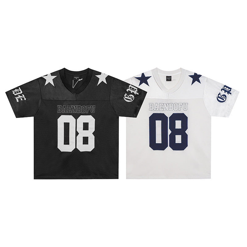 Star letter mesh short sleeved shirt