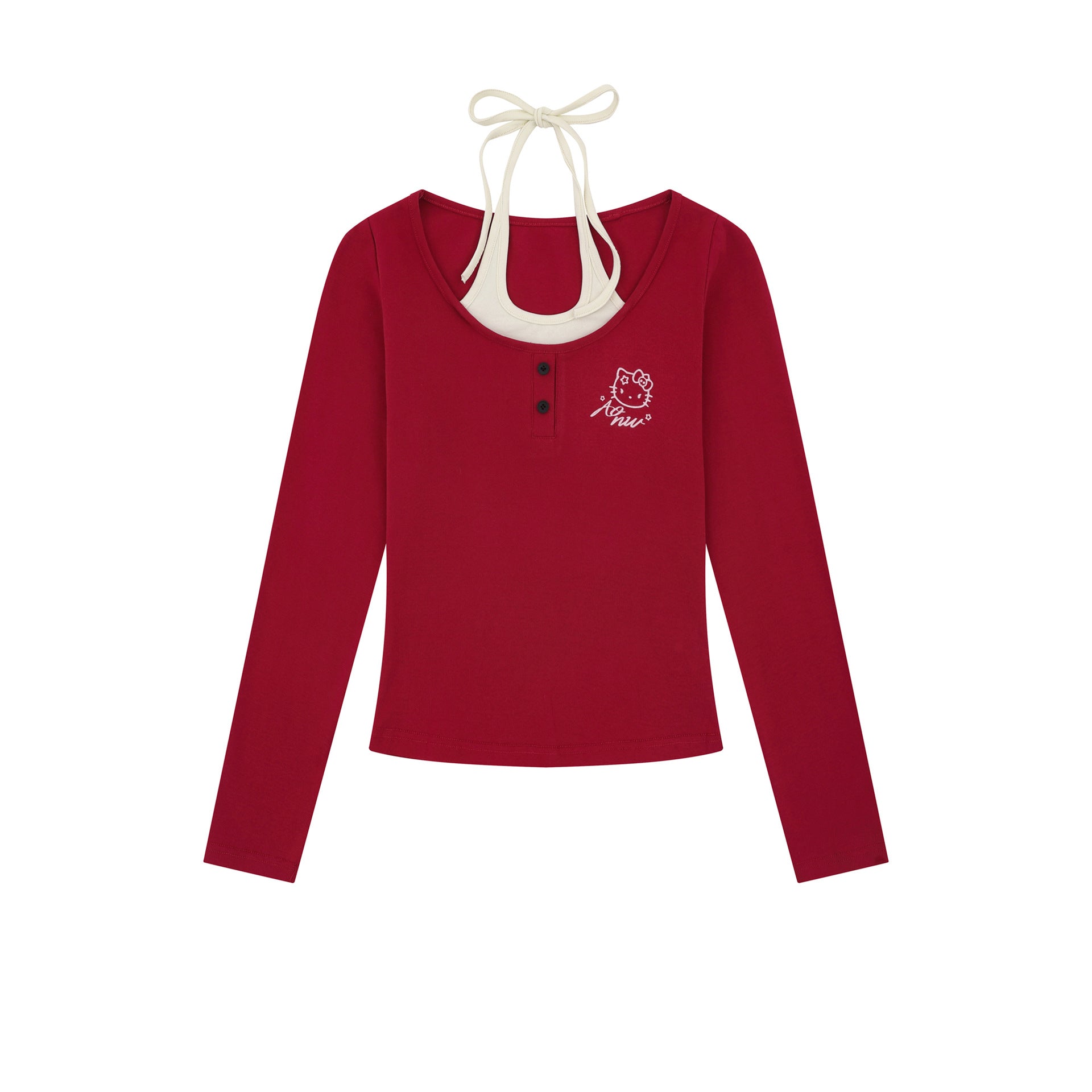 Top manches longues faux deux pièces nœud col femme