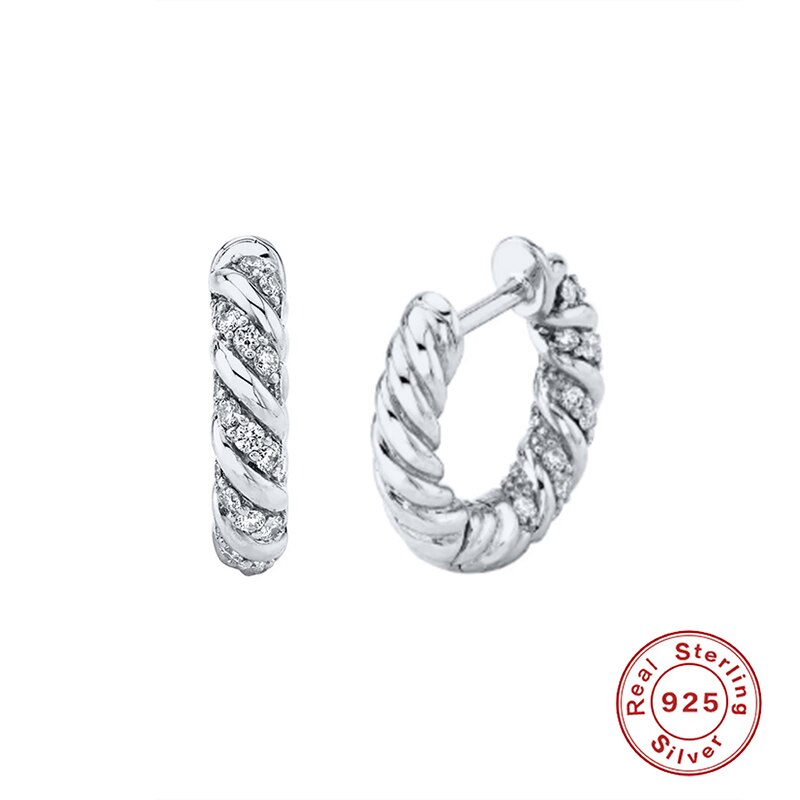 Trend Earrings For Women Earrings Silver Plated Twist Diamond Hoop Earrings Pendientes Jewelry Bijoux Femme