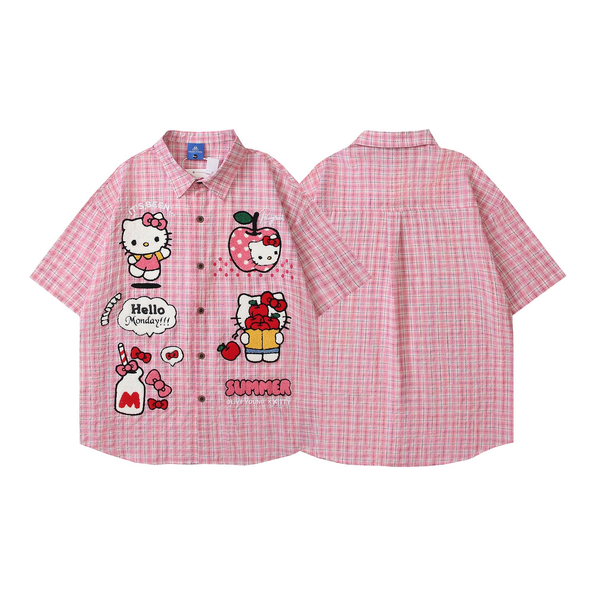Pink Kitty Embroidered Short Sleeve