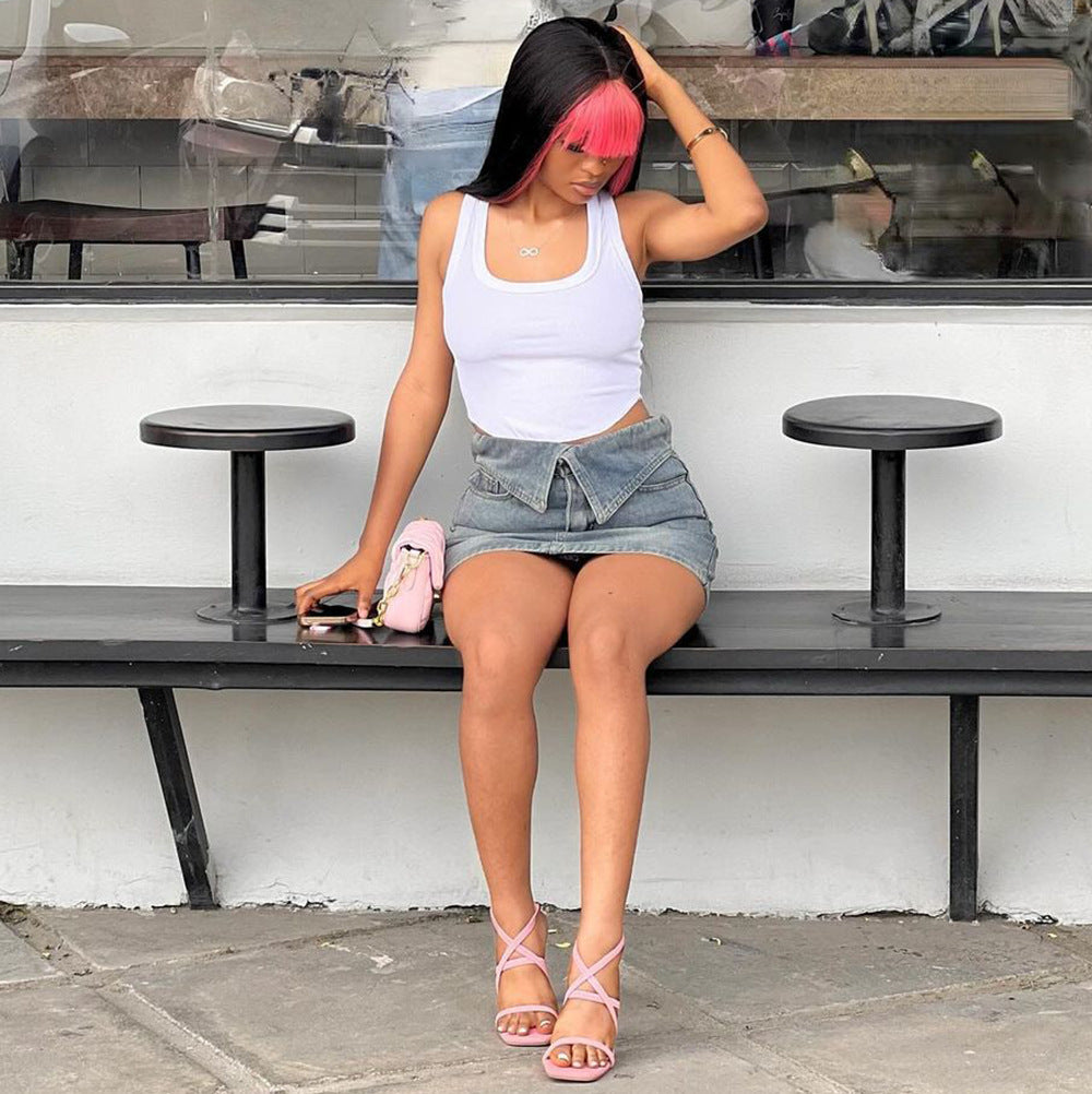 Style high-waisted denim skirt for women, summer fashion sexy fitted mini skirt
